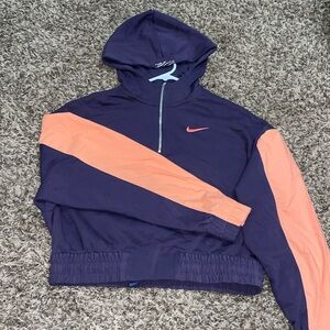 Nike cropped hoodie, purple / peach sleeves size S